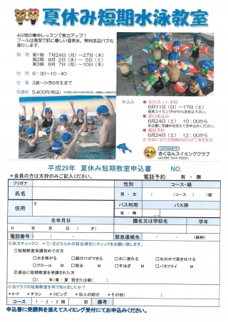 夏休み短期水泳教室のお知らせ画像