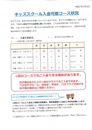 残りわずか♦入会キャンペーン・入会可能コース♦画像